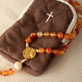 Brown Cross Rosary Pouch