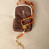 Brown Cross Rosary Pouch