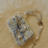 Blue Floral Rosary Pouch